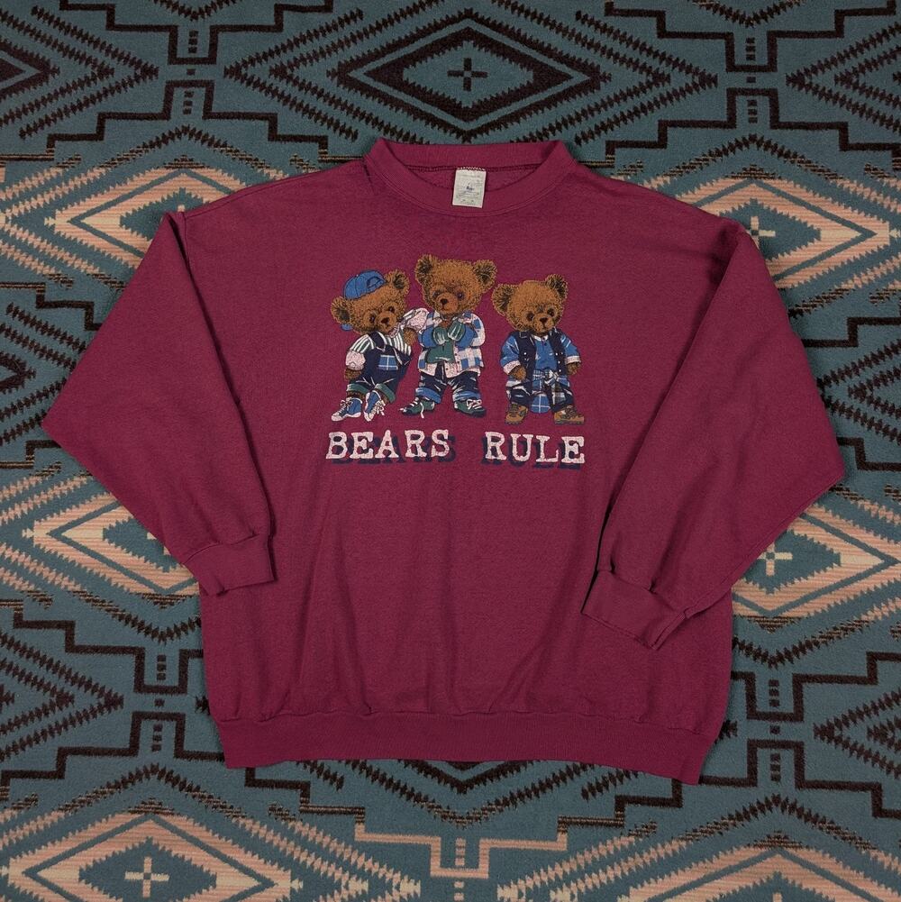 Vintage 90s Graphic Crewneck Sweatshirt Bear's Rule Cute Cottagecore Grandma 2XL